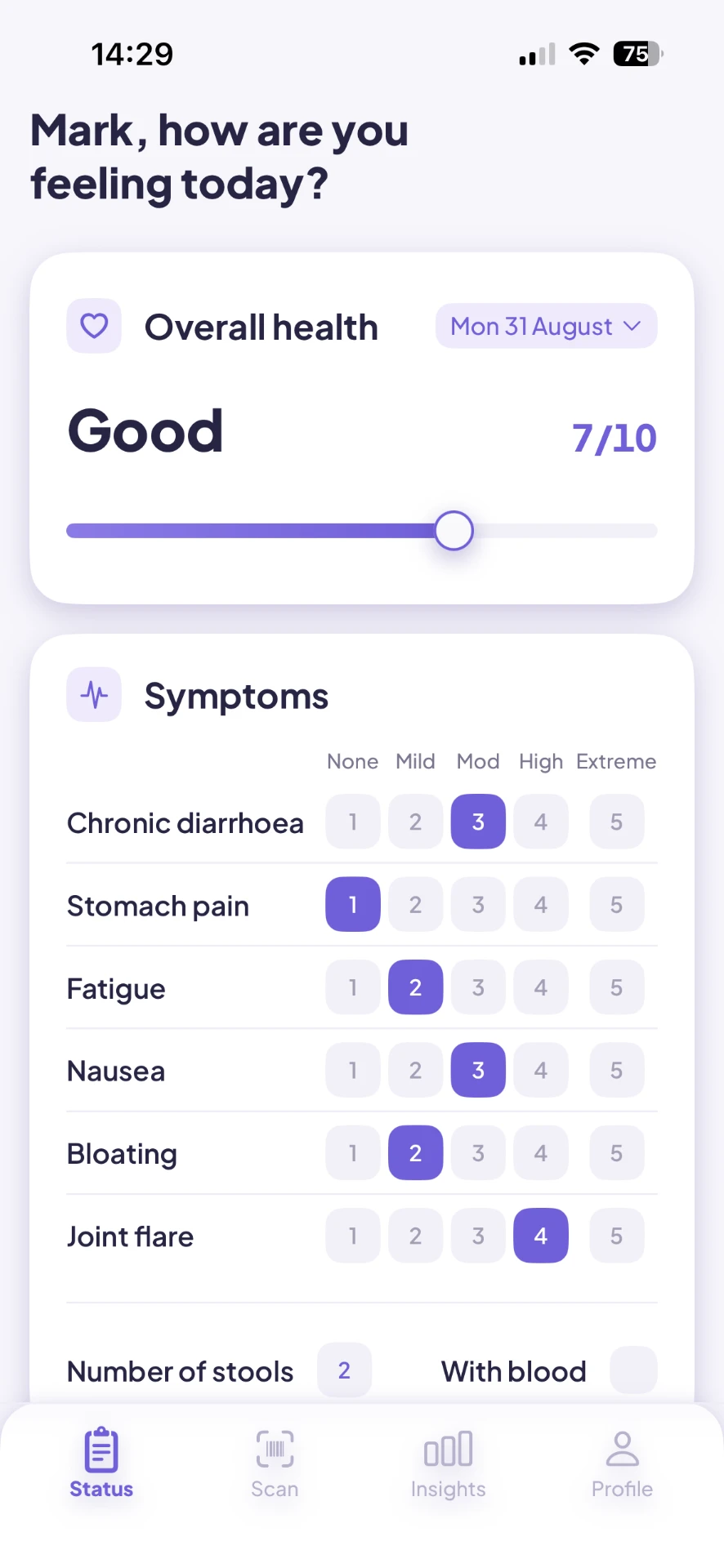 Chronly daily check-in screen